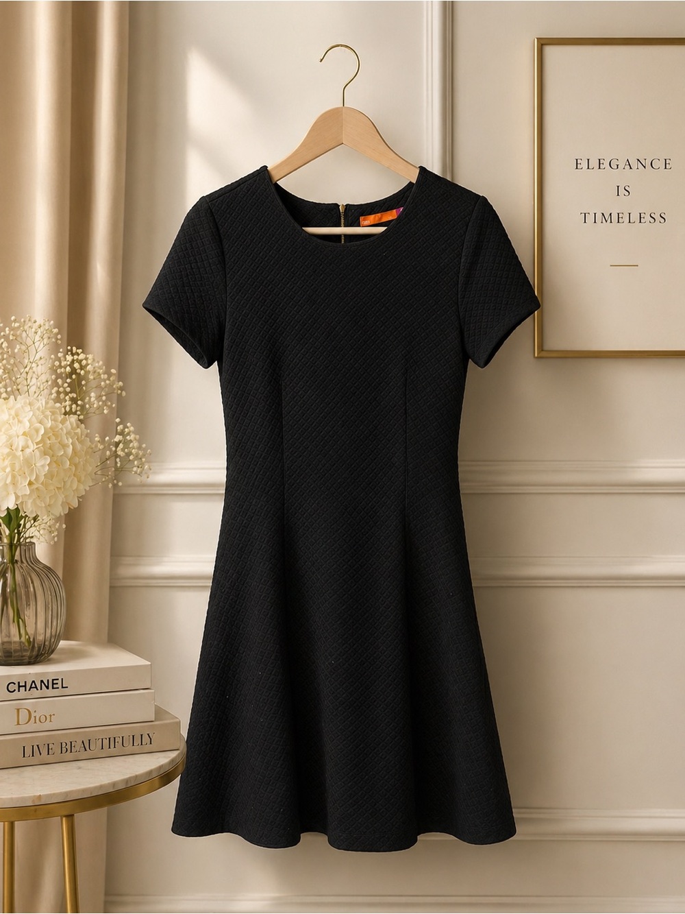 Classic Black Fit & Flare Dress - Elegant Short Sleeve